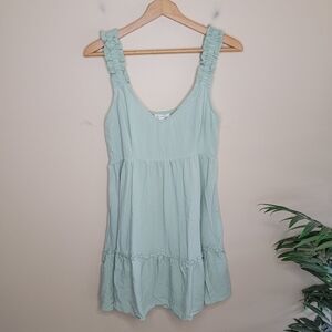 NWT Blu Pepper Light Sage Green Tiered Sundress with Gathered Straps Size Large